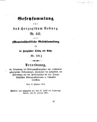 Gesetz-Sammlung für das Herzogtum Coburg (Coburger Regierungs-Blatt) Samstag 21. Februar 1863