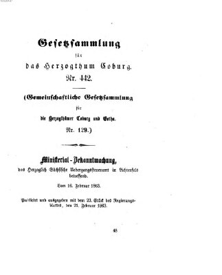 Gesetz-Sammlung für das Herzogtum Coburg (Coburger Regierungs-Blatt) Samstag 21. Februar 1863