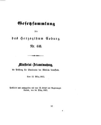 Gesetz-Sammlung für das Herzogtum Coburg (Coburger Regierungs-Blatt) Samstag 14. März 1863