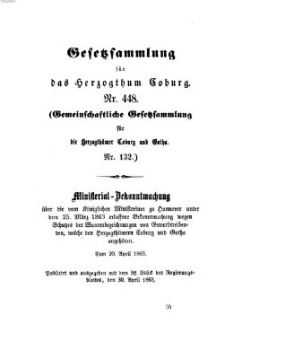 Gesetz-Sammlung für das Herzogtum Coburg (Coburger Regierungs-Blatt) Donnerstag 30. April 1863