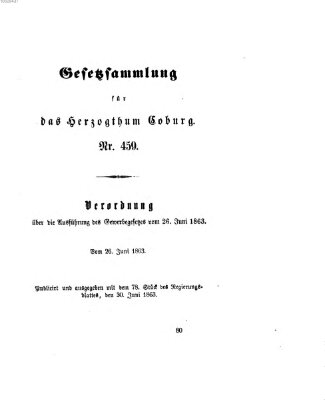 Gesetz-Sammlung für das Herzogtum Coburg (Coburger Regierungs-Blatt) Dienstag 30. Juni 1863