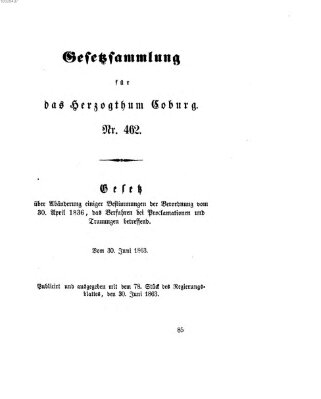 Gesetz-Sammlung für das Herzogtum Coburg (Coburger Regierungs-Blatt) Dienstag 30. Juni 1863