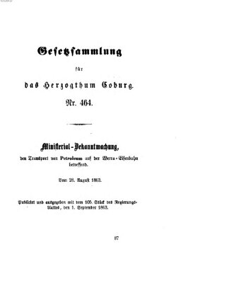 Gesetz-Sammlung für das Herzogtum Coburg (Coburger Regierungs-Blatt) Dienstag 1. September 1863