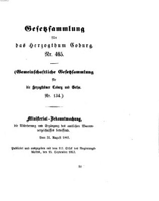 Gesetz-Sammlung für das Herzogtum Coburg (Coburger Regierungs-Blatt) Dienstag 15. September 1863