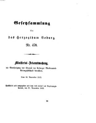 Gesetz-Sammlung für das Herzogtum Coburg (Coburger Regierungs-Blatt) Montag 16. November 1863