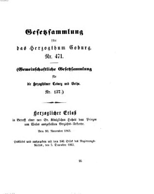 Gesetz-Sammlung für das Herzogtum Coburg (Coburger Regierungs-Blatt) Samstag 5. Dezember 1863