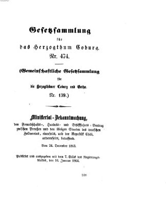 Gesetz-Sammlung für das Herzogtum Coburg (Coburger Regierungs-Blatt) Donnerstag 24. Dezember 1863