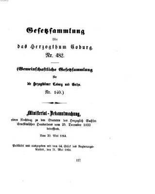 Gesetz-Sammlung für das Herzogtum Coburg (Coburger Regierungs-Blatt) Dienstag 31. Mai 1864