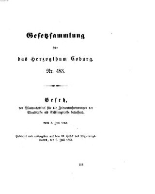 Gesetz-Sammlung für das Herzogtum Coburg (Coburger Regierungs-Blatt) Samstag 9. Juli 1864