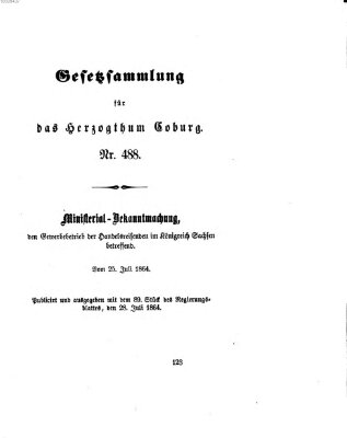 Gesetz-Sammlung für das Herzogtum Coburg (Coburger Regierungs-Blatt) Donnerstag 28. Juli 1864