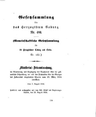 Gesetz-Sammlung für das Herzogtum Coburg (Coburger Regierungs-Blatt) Dienstag 23. August 1864