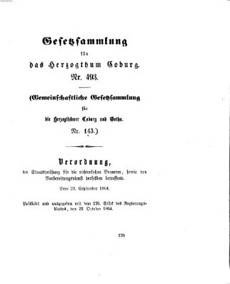 Gesetz-Sammlung für das Herzogtum Coburg (Coburger Regierungs-Blatt) Samstag 22. Oktober 1864