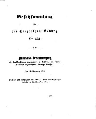 Gesetz-Sammlung für das Herzogtum Coburg (Coburger Regierungs-Blatt) Dienstag 29. November 1864