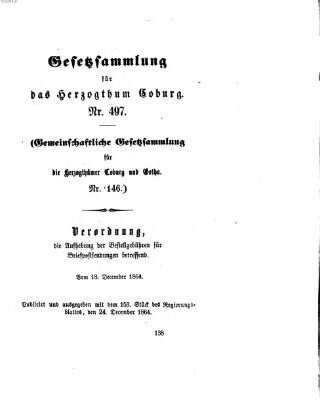 Gesetz-Sammlung für das Herzogtum Coburg (Coburger Regierungs-Blatt) Samstag 24. Dezember 1864