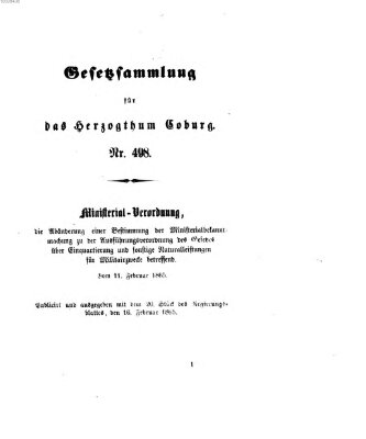 Gesetz-Sammlung für das Herzogtum Coburg (Coburger Regierungs-Blatt) Donnerstag 16. Februar 1865