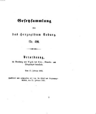 Gesetz-Sammlung für das Herzogtum Coburg (Coburger Regierungs-Blatt) Samstag 25. Februar 1865