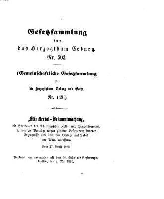 Gesetz-Sammlung für das Herzogtum Coburg (Coburger Regierungs-Blatt) Dienstag 9. Mai 1865