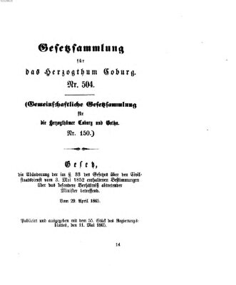 Gesetz-Sammlung für das Herzogtum Coburg (Coburger Regierungs-Blatt) Donnerstag 11. Mai 1865