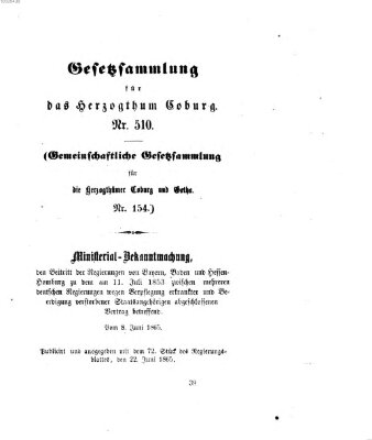 Gesetz-Sammlung für das Herzogtum Coburg (Coburger Regierungs-Blatt) Donnerstag 22. Juni 1865