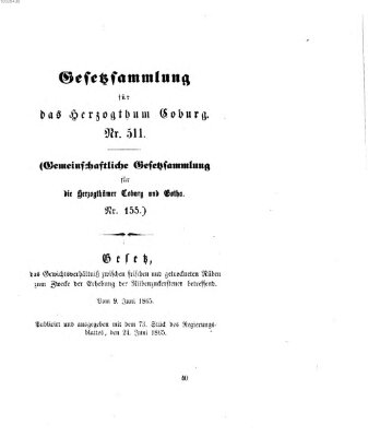 Gesetz-Sammlung für das Herzogtum Coburg (Coburger Regierungs-Blatt) Samstag 24. Juni 1865