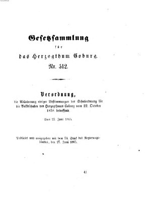 Gesetz-Sammlung für das Herzogtum Coburg (Coburger Regierungs-Blatt) Dienstag 27. Juni 1865