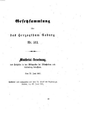 Gesetz-Sammlung für das Herzogtum Coburg (Coburger Regierungs-Blatt) Dienstag 27. Juni 1865