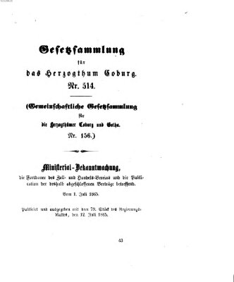 Gesetz-Sammlung für das Herzogtum Coburg (Coburger Regierungs-Blatt) Mittwoch 12. Juli 1865