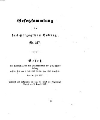 Gesetz-Sammlung für das Herzogtum Coburg (Coburger Regierungs-Blatt) Mittwoch 2. August 1865