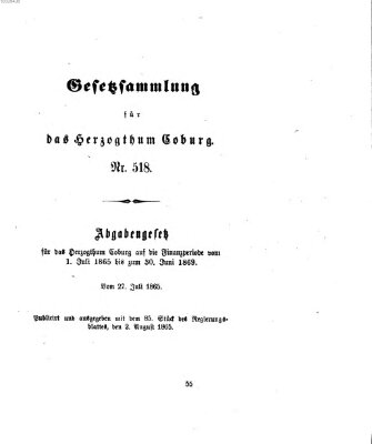 Gesetz-Sammlung für das Herzogtum Coburg (Coburger Regierungs-Blatt) Mittwoch 2. August 1865