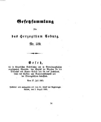 Gesetz-Sammlung für das Herzogtum Coburg (Coburger Regierungs-Blatt) Mittwoch 2. August 1865