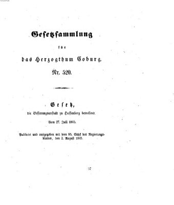 Gesetz-Sammlung für das Herzogtum Coburg (Coburger Regierungs-Blatt) Mittwoch 2. August 1865