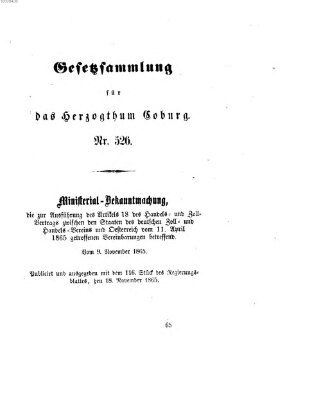 Gesetz-Sammlung für das Herzogtum Coburg (Coburger Regierungs-Blatt) Samstag 18. November 1865