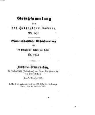 Gesetz-Sammlung für das Herzogtum Coburg (Coburger Regierungs-Blatt) Samstag 30. Dezember 1865