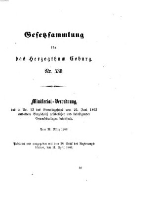 Gesetz-Sammlung für das Herzogtum Coburg (Coburger Regierungs-Blatt) Mittwoch 11. April 1866