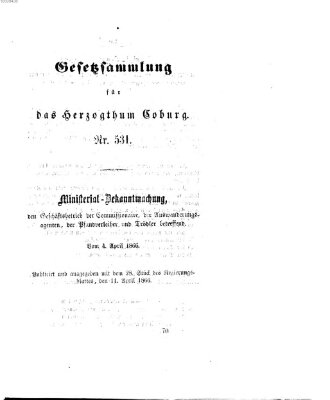 Gesetz-Sammlung für das Herzogtum Coburg (Coburger Regierungs-Blatt) Mittwoch 11. April 1866