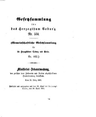 Gesetz-Sammlung für das Herzogtum Coburg (Coburger Regierungs-Blatt) Mittwoch 18. April 1866