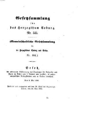 Gesetz-Sammlung für das Herzogtum Coburg (Coburger Regierungs-Blatt) Samstag 19. Mai 1866