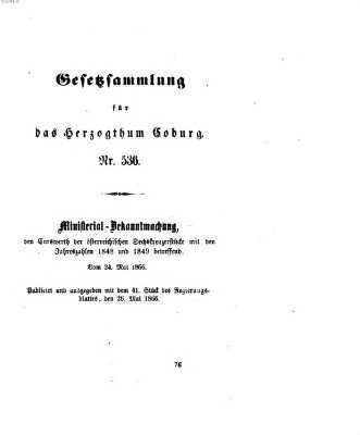 Gesetz-Sammlung für das Herzogtum Coburg (Coburger Regierungs-Blatt) Samstag 26. Mai 1866