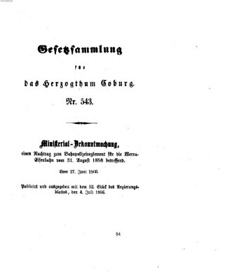 Gesetz-Sammlung für das Herzogtum Coburg (Coburger Regierungs-Blatt) Mittwoch 4. Juli 1866