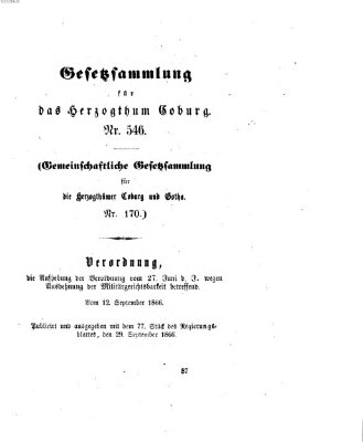 Gesetz-Sammlung für das Herzogtum Coburg (Coburger Regierungs-Blatt) Samstag 29. September 1866