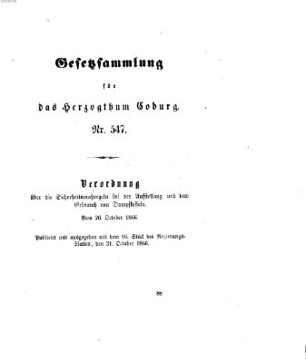 Gesetz-Sammlung für das Herzogtum Coburg (Coburger Regierungs-Blatt) Mittwoch 31. Oktober 1866