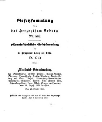 Gesetz-Sammlung für das Herzogtum Coburg (Coburger Regierungs-Blatt) Samstag 3. November 1866