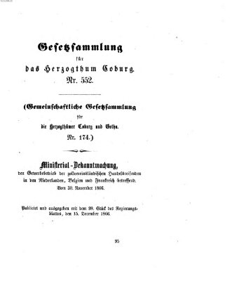 Gesetz-Sammlung für das Herzogtum Coburg (Coburger Regierungs-Blatt) Samstag 15. Dezember 1866