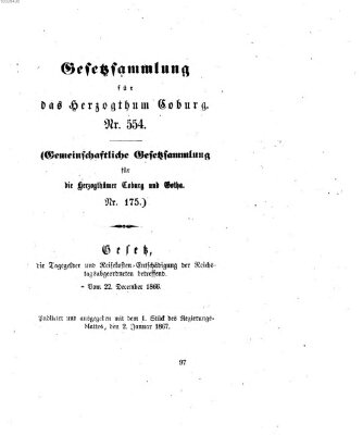 Gesetz-Sammlung für das Herzogtum Coburg (Coburger Regierungs-Blatt) Mittwoch 2. Januar 1867