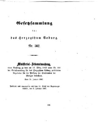 Gesetz-Sammlung für das Herzogtum Coburg (Coburger Regierungs-Blatt) Mittwoch 6. Februar 1867