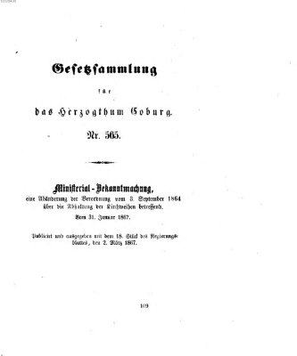 Gesetz-Sammlung für das Herzogtum Coburg (Coburger Regierungs-Blatt) Samstag 2. März 1867