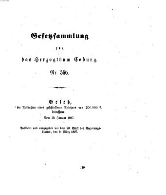 Gesetz-Sammlung für das Herzogtum Coburg (Coburger Regierungs-Blatt) Samstag 9. März 1867