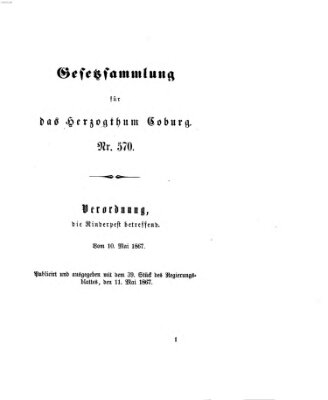 Gesetz-Sammlung für das Herzogtum Coburg (Coburger Regierungs-Blatt) Samstag 11. Mai 1867