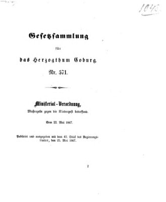 Gesetz-Sammlung für das Herzogtum Coburg (Coburger Regierungs-Blatt) Samstag 25. Mai 1867