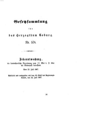 Gesetz-Sammlung für das Herzogtum Coburg (Coburger Regierungs-Blatt) Mittwoch 24. Juli 1867